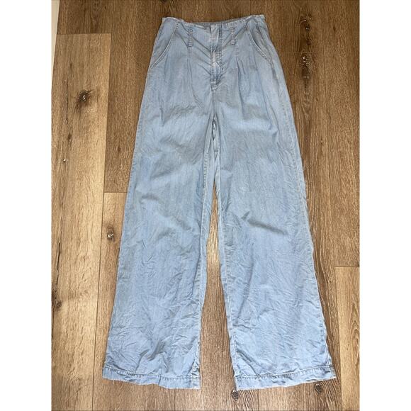Joseph Ribkoff Sz 8 Wide-Leg Jeans Light Weight Baggy Light Wash Pleats 80s Y2K - Picture 1 of 13
